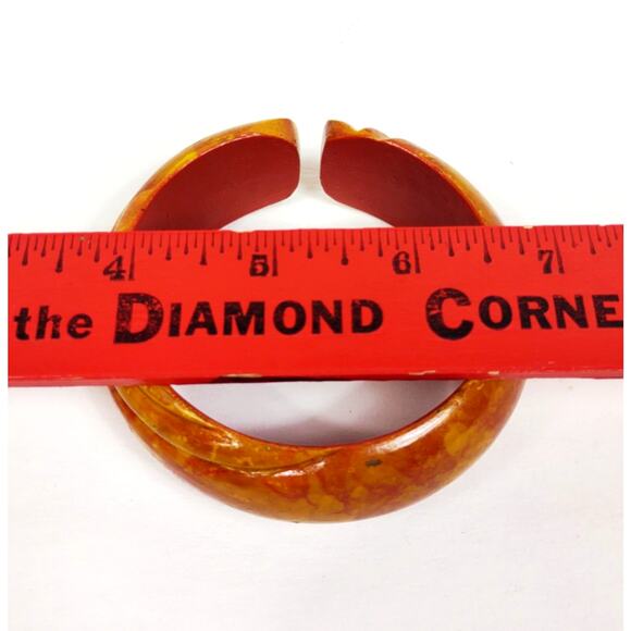 Vintage Thick Wooden Chunky Cuff Bracelet Handpainted Hippie Boho 70's Handmade - Picture 6 of 8